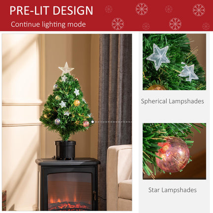 2FT Pre-lit Fibre Optic Christmas Tree with LED Lights Tabletop Decoration - Green
