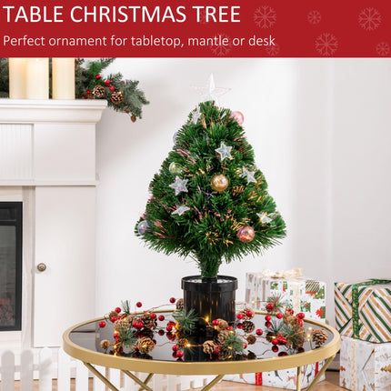 2FT Pre-lit Fibre Optic Christmas Tree with LED Lights Tabletop Decoration - Green