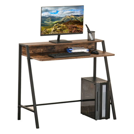 Writing Desk Computer Table with Storage Shelf Home Office Workstation - Rustic Brown