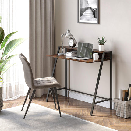 Writing Desk Computer Table with Storage Shelf Home Office Workstation - Rustic Brown