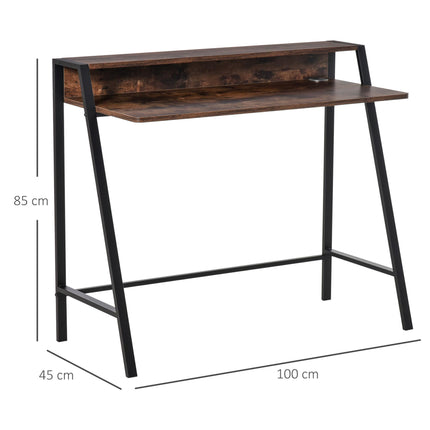 Writing Desk Computer Table with Storage Shelf Home Office Workstation - Rustic Brown