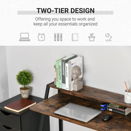Writing Desk Computer Table with Storage Shelf Home Office Workstation - Rustic Brown