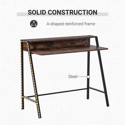 Writing Desk Computer Table with Storage Shelf Home Office Workstation - Rustic Brown
