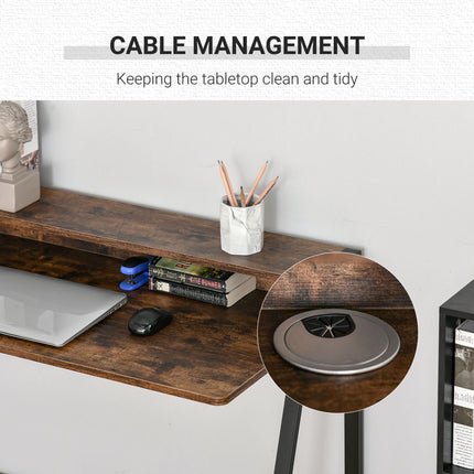 Writing Desk Computer Table with Storage Shelf Home Office Workstation - Rustic Brown