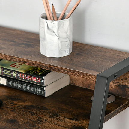 Writing Desk Computer Table with Storage Shelf Home Office Workstation - Rustic Brown