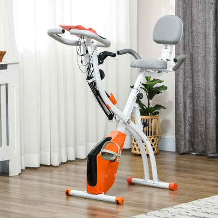 2-in-1 Foldable Magnetic Resistance Exercise Bike with Arm Bands - Orange