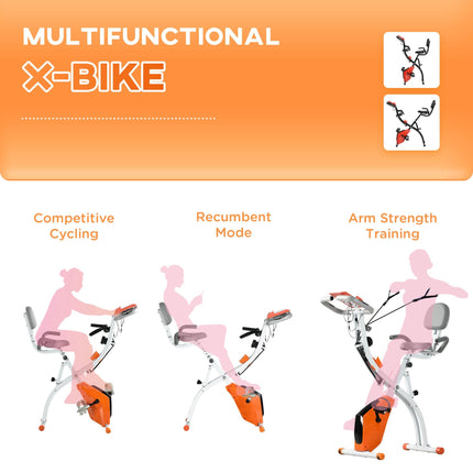 2-in-1 Foldable Magnetic Resistance Exercise Bike with Arm Bands - Orange