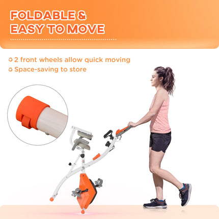 2-in-1 Foldable Magnetic Resistance Exercise Bike with Arm Bands - Orange
