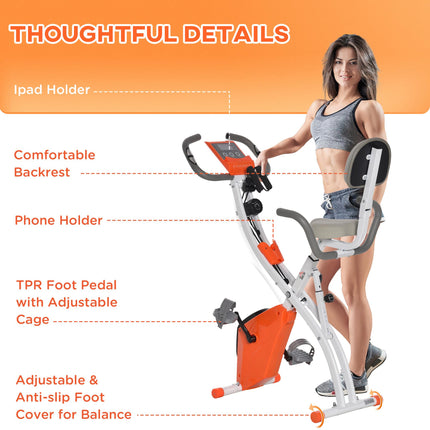 2-in-1 Foldable Magnetic Resistance Exercise Bike with Arm Bands - Orange