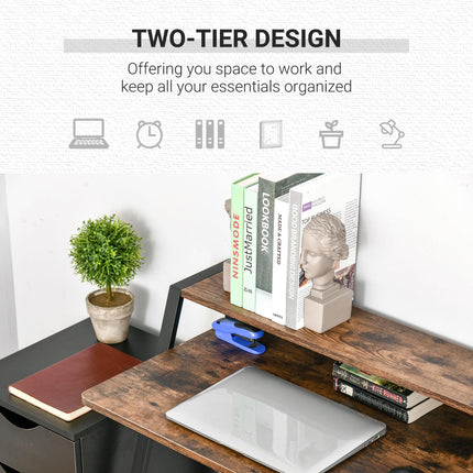 Writing Desk Computer Table with Storage Shelf for Home Office PC Laptop Workstation - Rustic Brown