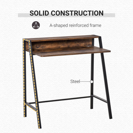 Writing Desk Computer Table with Storage Shelf for Home Office PC Laptop Workstation - Rustic Brown
