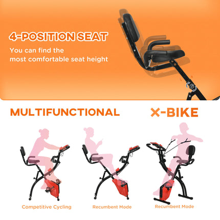 2 in 1 Upright and Recumbent Exercise Bike with LCD Monitor - Red
