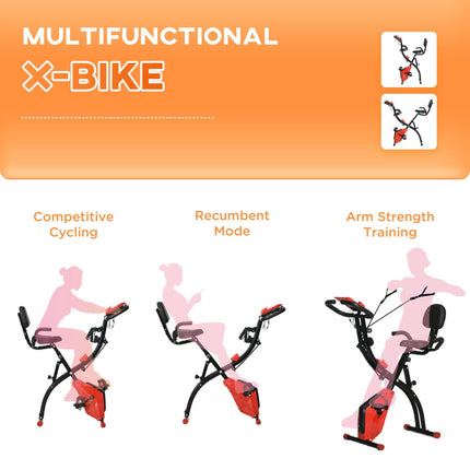 2 in 1 Upright and Recumbent Exercise Bike with LCD Monitor - Red