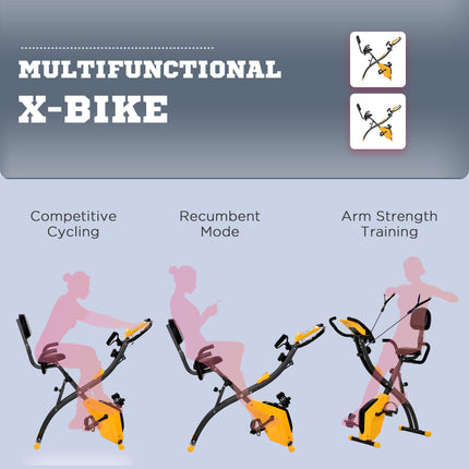 2-in-1 Folding Exercise Bike with 8-Level Magnetic Resistance, Arm Resistance By