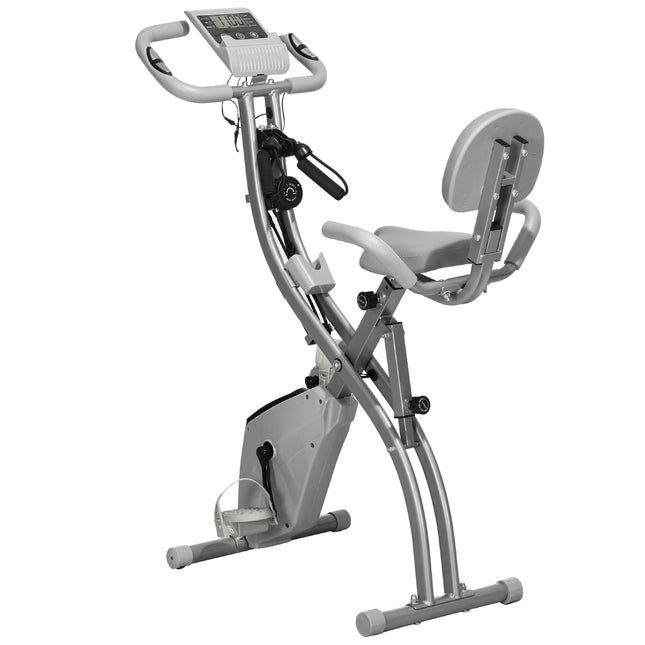 2-in-1 Foldable Magnetic Resistance Exercise Bike with Tension Ropes - Black
