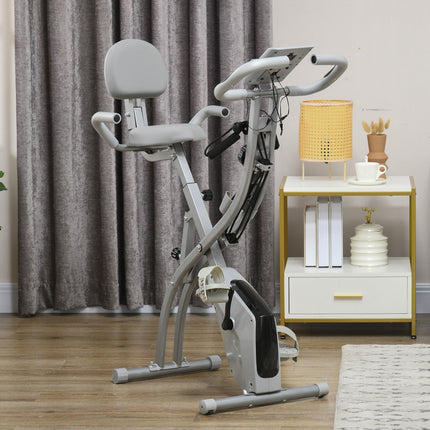 2-in-1 Foldable Magnetic Resistance Exercise Bike with Tension Ropes - Black