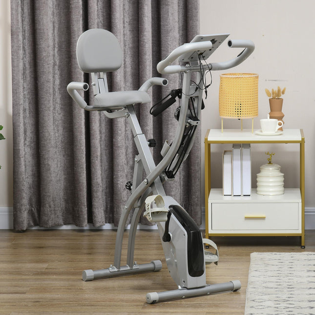 2-in-1 Foldable Magnetic Resistance Exercise Bike with Tension Ropes - Black