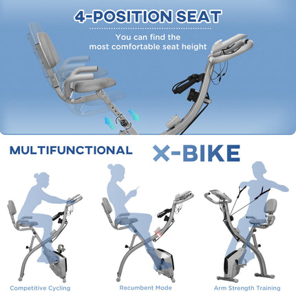 2-in-1 Foldable Magnetic Resistance Exercise Bike with Tension Ropes - Black