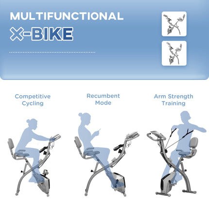 2-in-1 Foldable Magnetic Resistance Exercise Bike with Tension Ropes - Black