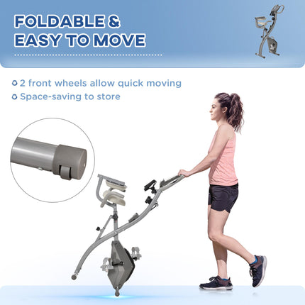2-in-1 Foldable Magnetic Resistance Exercise Bike with Tension Ropes - Black