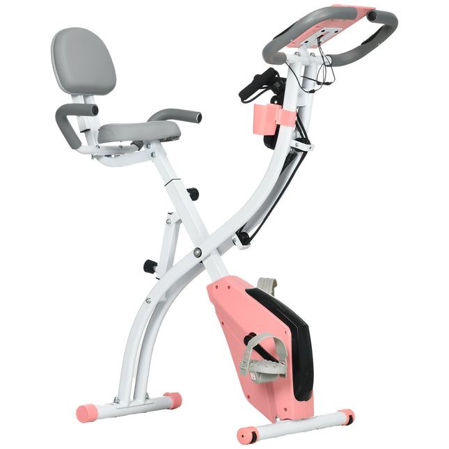 Foldable 2-in-1 Exercise Bike with Arm Resistance Bands - Pink
