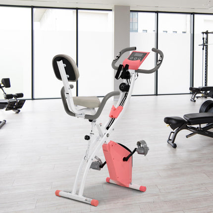 Foldable 2-in-1 Exercise Bike with Arm Resistance Bands - Pink