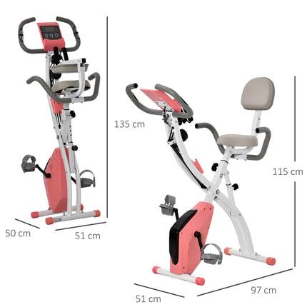 Foldable 2-in-1 Exercise Bike with Arm Resistance Bands - Pink