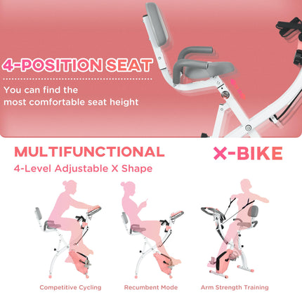 Foldable 2-in-1 Exercise Bike with Arm Resistance Bands - Pink