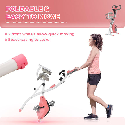 Foldable 2-in-1 Exercise Bike with Arm Resistance Bands - Pink