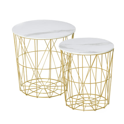 Set of 2 Nesting Round Side Tables with Storage and Removable Top - White
