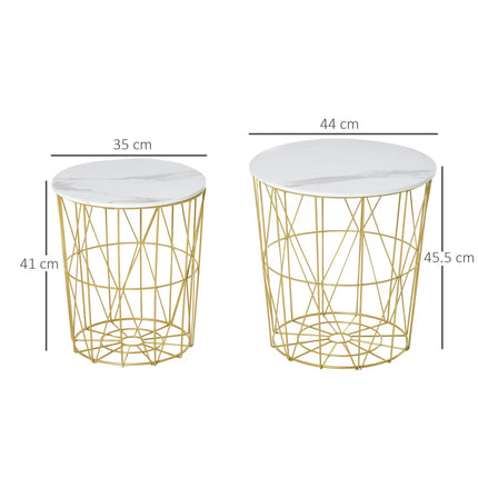 Set of 2 Nesting Round Side Tables with Storage and Removable Top - White