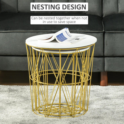 Set of 2 Nesting Round Side Tables with Storage and Removable Top - White