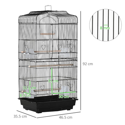 Large Metal Bird Cage with Stand, Perches, Food Bowls, Swing, for Budgies, Parakeets, Black