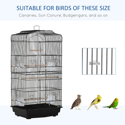 Large Metal Bird Cage with Stand, Perches, Food Bowls, Swing, for Budgies, Parakeets, Black