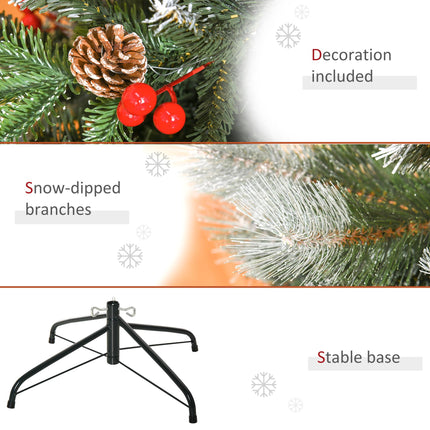 5FT Artificial Snow Dipped Christmas Pencil Tree with Red Berries & White Pinecones - Green