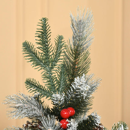 5FT Artificial Snow Dipped Christmas Pencil Tree with Red Berries & White Pinecones - Green