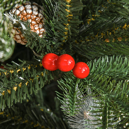 5FT Artificial Snow Dipped Christmas Pencil Tree with Red Berries & White Pinecones - Green