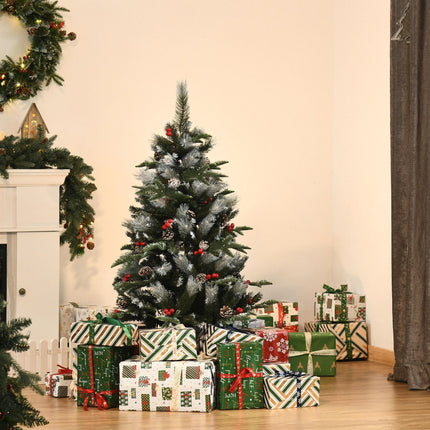 4FT Snow-Dipped Artificial Pencil Christmas Tree with Red Berries & White Pinecones - Green