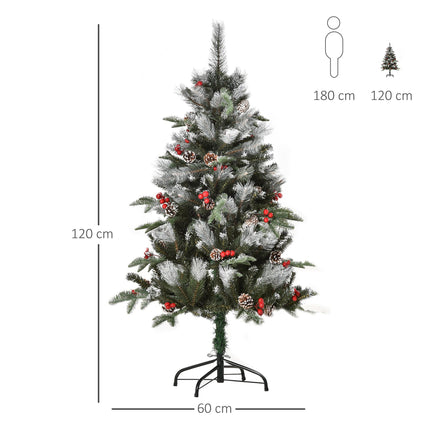 4FT Snow-Dipped Artificial Pencil Christmas Tree with Red Berries & White Pinecones - Green