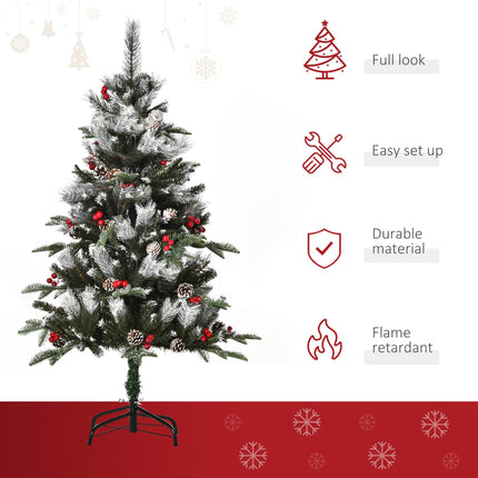 4FT Snow-Dipped Artificial Pencil Christmas Tree with Red Berries & White Pinecones - Green
