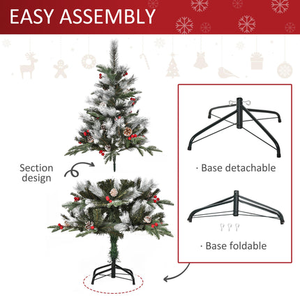 4FT Snow-Dipped Artificial Pencil Christmas Tree with Red Berries & White Pinecones - Green