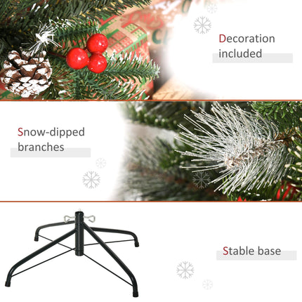 4FT Snow-Dipped Artificial Pencil Christmas Tree with Red Berries & White Pinecones - Green