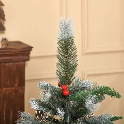 4FT Snow-Dipped Artificial Pencil Christmas Tree with Red Berries & White Pinecones - Green