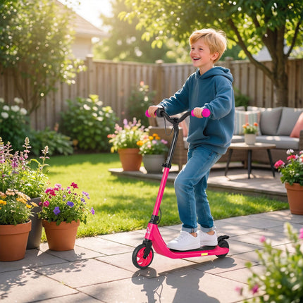 120W Electric Scooter with Battery Display, Rear Brake & Adjustable Heights for Kids 6+ - Pink