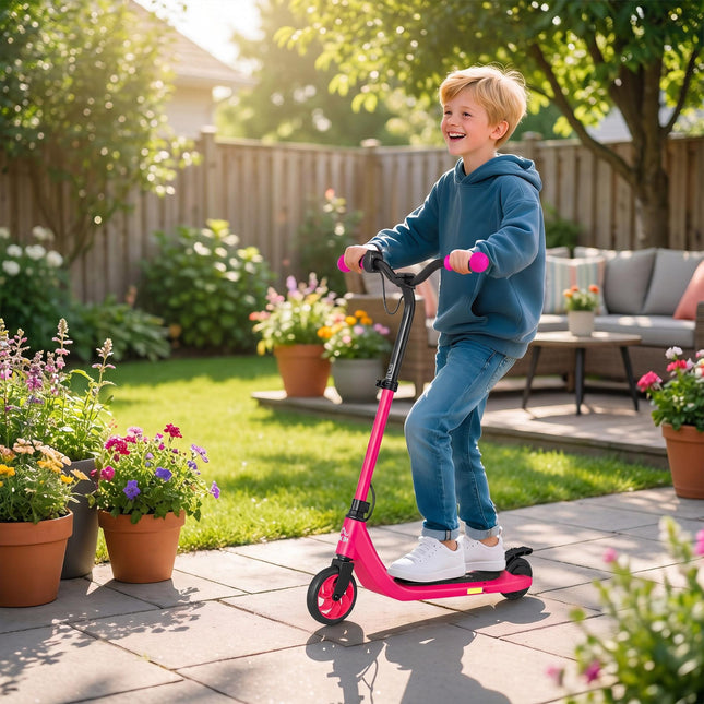 120W Electric Scooter with Battery Display, Rear Brake & Adjustable Heights for Kids 6+ - Pink
