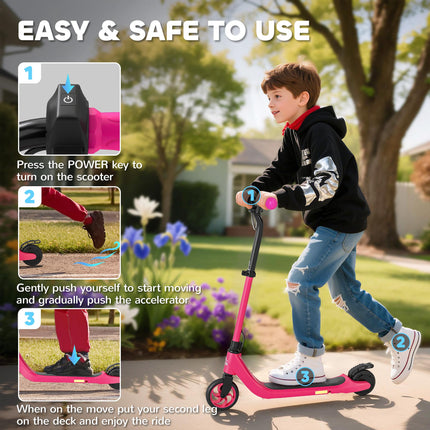 120W Electric Scooter with Battery Display, Rear Brake & Adjustable Heights for Kids 6+ - Pink