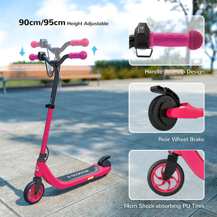 120W Electric Scooter with Battery Display, Rear Brake & Adjustable Heights for Kids 6+ - Pink