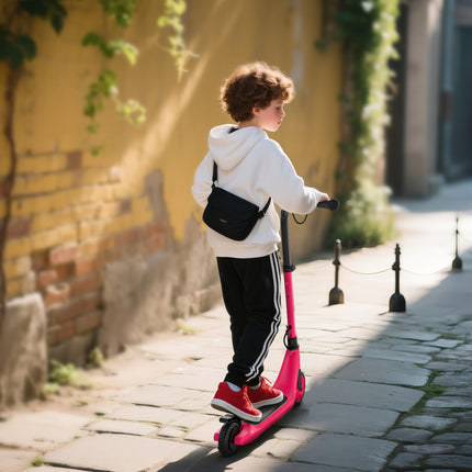 120W Electric Scooter with Battery Display, Rear Brake & Adjustable Heights for Kids 6+ - Pink