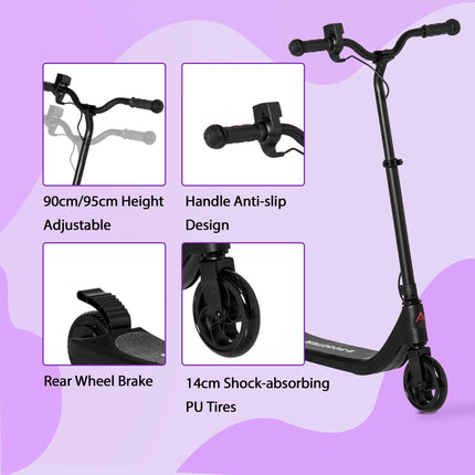 120W Electric Scooter with Battery Display, Adjustable Height & Rear Brake for Ages 6+ - Black