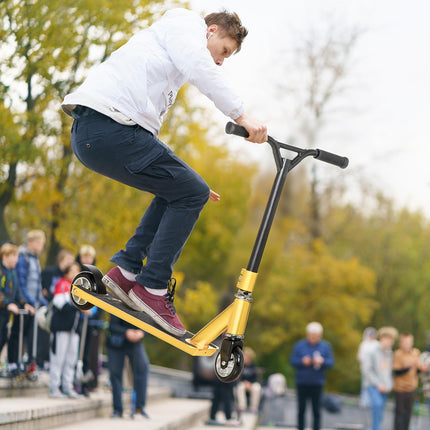 Stunt Scooter with Lightweight Aluminium Deck, ABEC 7 Bearings, 360° Tricks for Beginners 14+ - Gold Tone